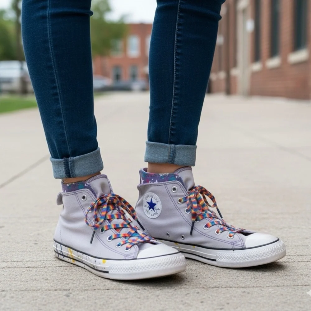 Converse Juniors Size 6 Splatter Paint Drip Double Upper Zipper Back Sneakers
